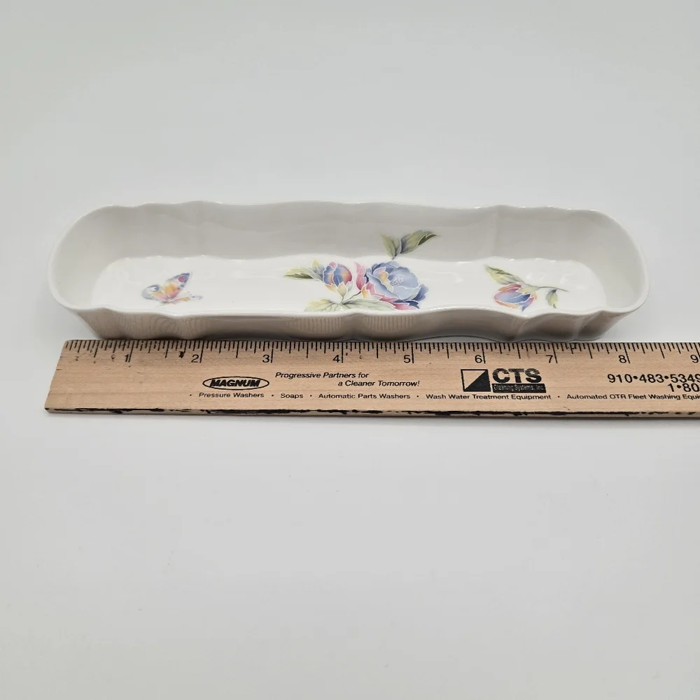 Vintage Hammersley England Fine Bone China Floral Butterfly Olive Mint Dish Tray